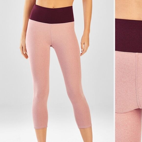 Fabletics High Waisted Heather Pocket Crop Rosebloom/Black Cherry Heather Size S - Picture 1 of 4